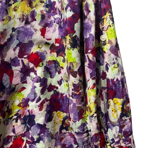 Coldwater Creek sz XL cotton silk purple floral button front blouse FLAW - Picture 3 of 8